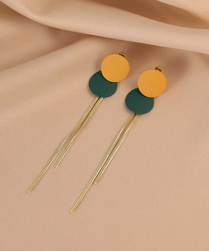 Pendientes circulares con borlas y pintura para hornear de aleación con bloques de colores elegantes