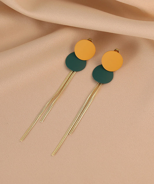 Pendientes circulares con borlas y pintura para hornear de aleación con bloques de colores elegantes