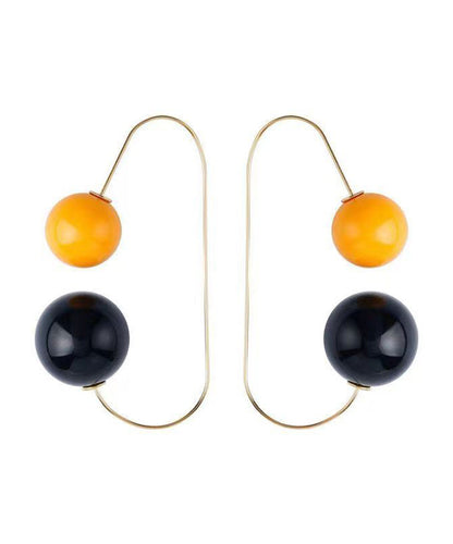 Pendientes elegantes de aro con bolas de resina de cobre y bloques de color