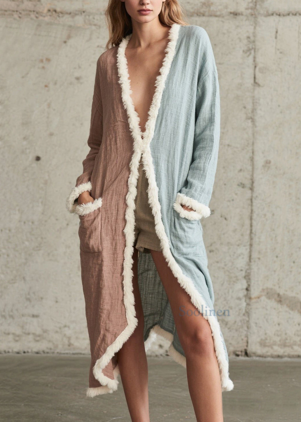 Chic Colorblock Oversized Patchwork Faux Fur Cardigans Spring