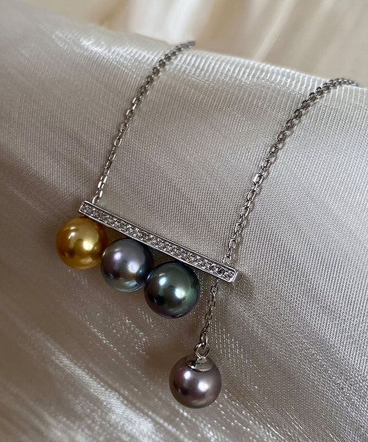 Chic Colorful Pull Out Bar Shaped Diamond Inlay Silver Necklace