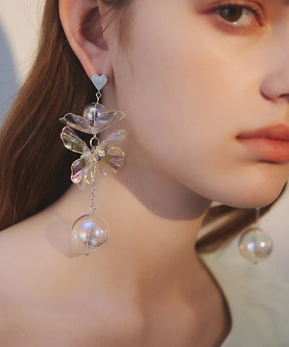 Chic Colorful Transparent Crystal Flower Long Stud Earrings
