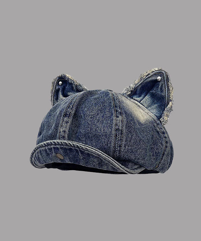Chic Cute Dark Blue Cat Ear Denim Breton Hat