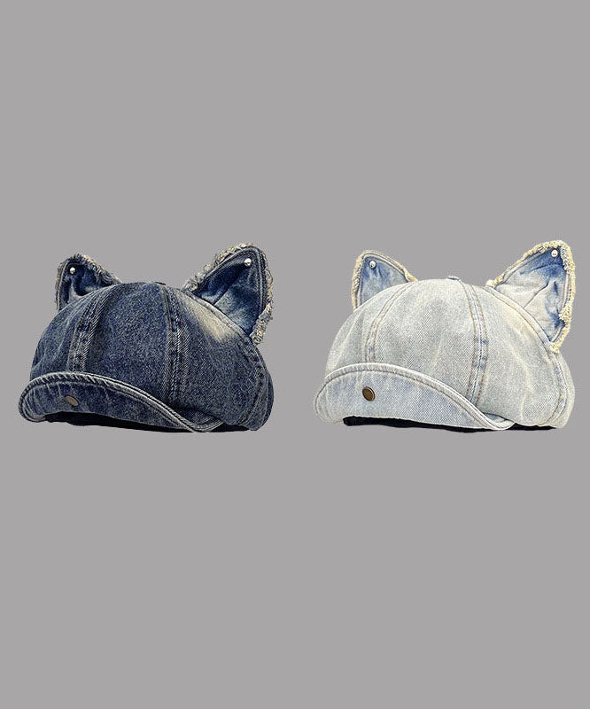 Chic Cute Dark Blue Cat Ear Denim Breton Hat