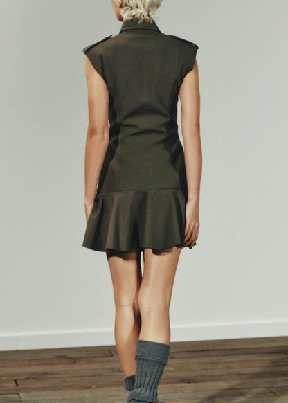 Chic Dark Green Peter Pan Collar Patchwork Cotton Mini Dresses Summer