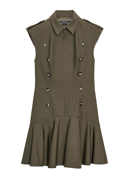 Chic Dark Green Peter Pan Collar Patchwork Cotton Mini Dresses Summer