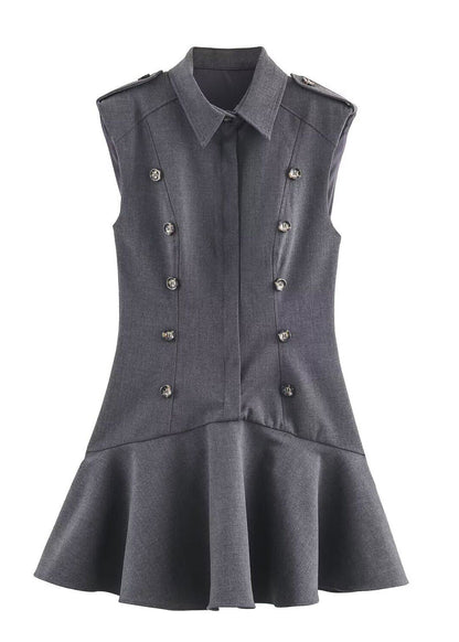 Chic Dark Green Peter Pan Collar Patchwork Cotton Mini Dresses Summer