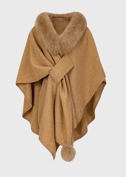 Chic Dark Grey Fur Collar Coats Batwing Sleeve