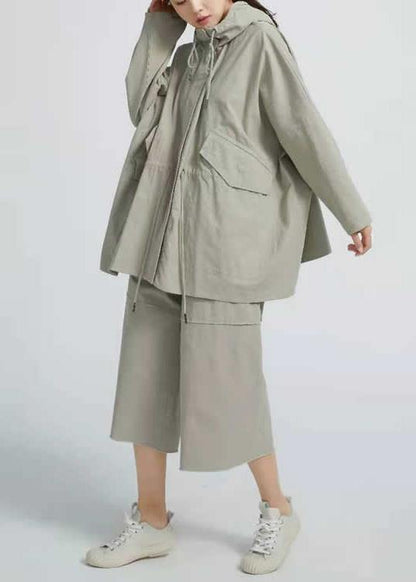 Chic Drawstring Top Quality Spring Short Coat Khaki Green Coat - SooLinen