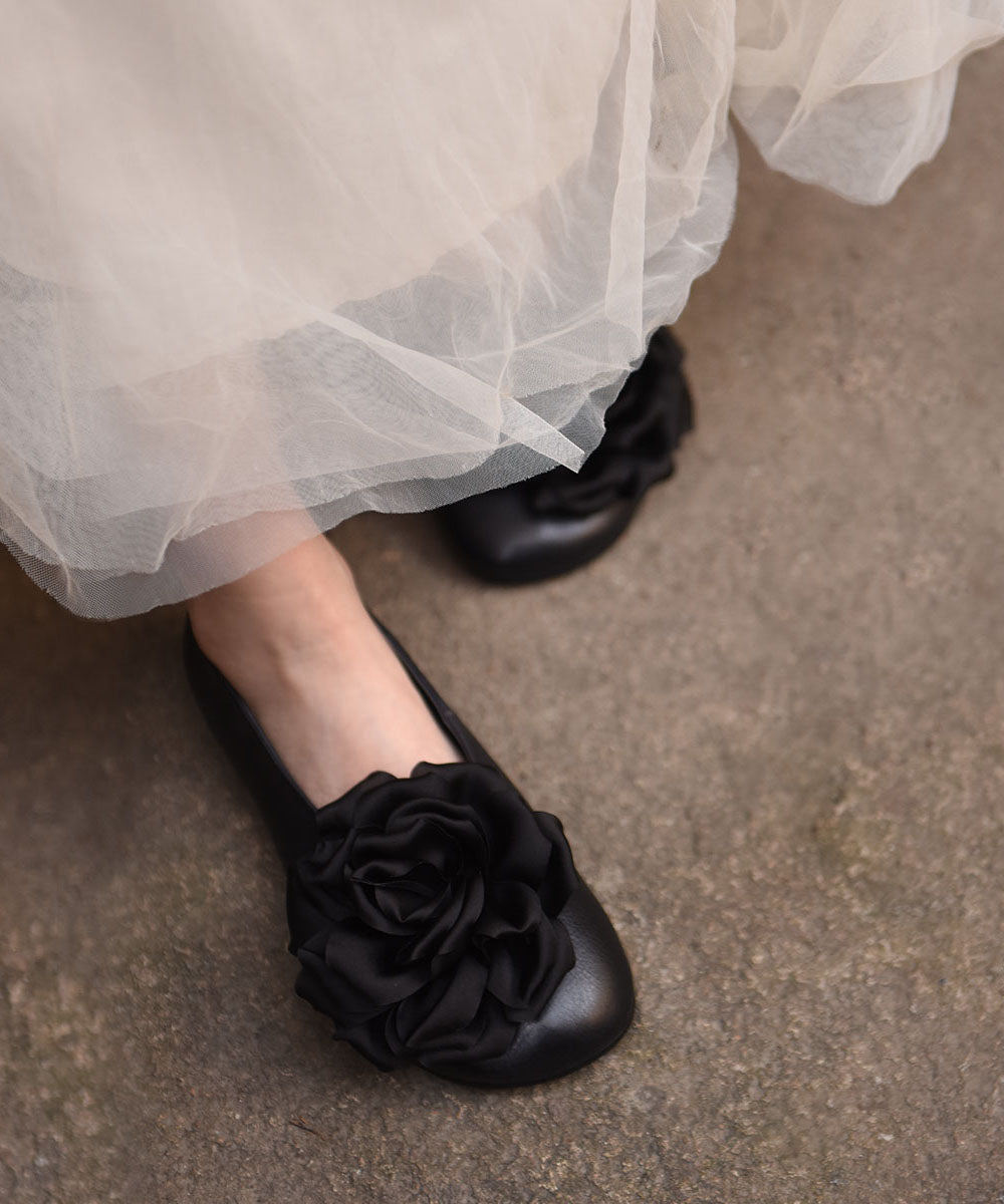 Chic Floral Splicing Flat Feet Shoes Pink Cowhide Leather