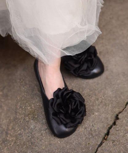 Chic Floral Splicing Flat Feet Shoes Pink Cowhide Leather