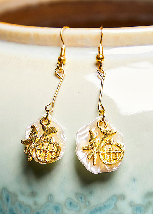 Pendientes colgantes de oro de 14 quilates con forma de ábaco de la fortuna