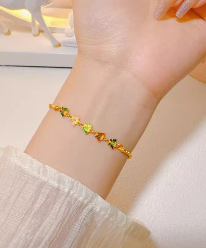 Schickes, antikes Cloisonné-Armband mit Blumenanhängern aus Gold