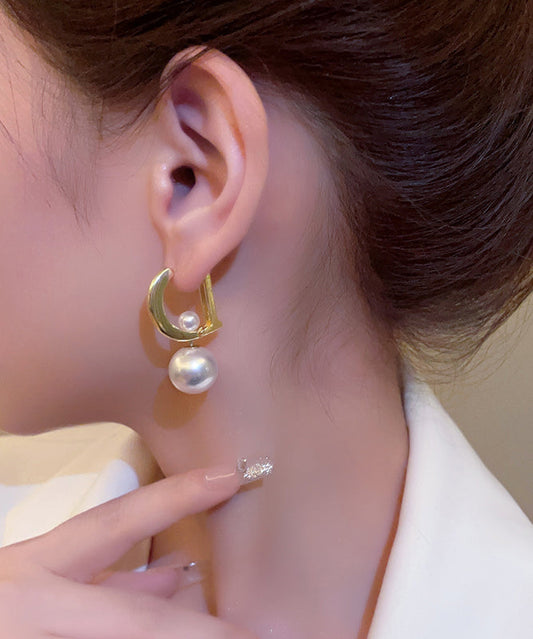 Elegantes pendientes colgantes con letras de perla de aleación de plata esterlina y oro