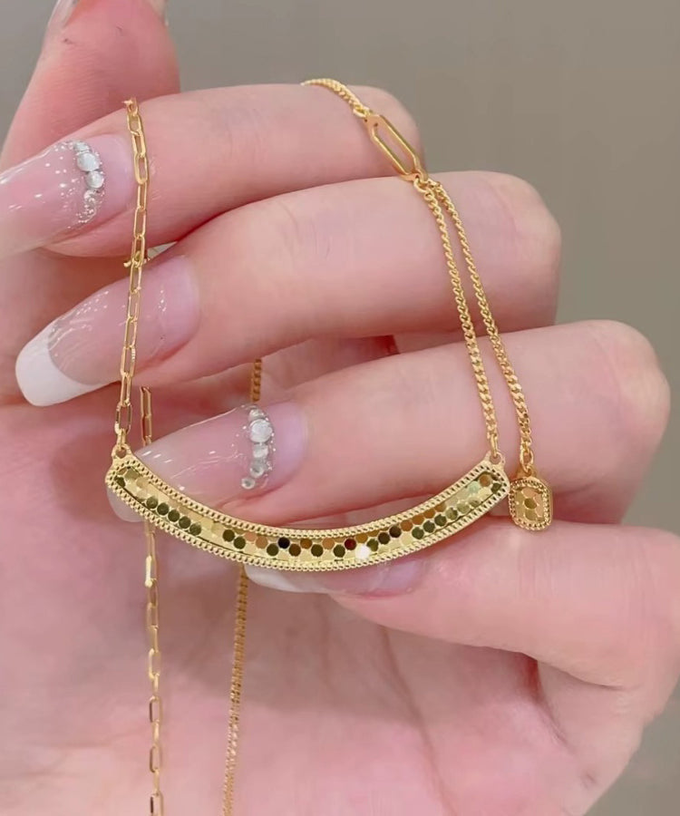 Schicke Medaillon-Halskette mit Fischschuppen-Lächeln aus vergoldetem Sterlingsilber