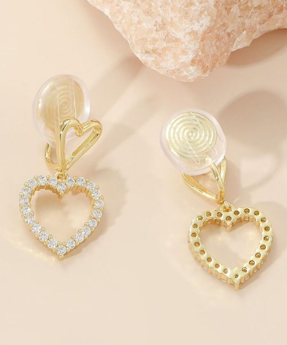 Chic Gold Sterling Silver Overgild Zircon Hollow Out Love Drop Earrings