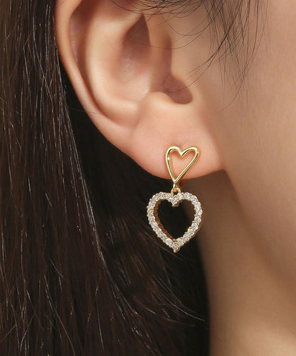 Chic Gold Sterling Silver Overgild Zircon Hollow Out Love Drop Earrings