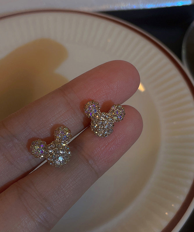 Elegantes pendientes de Mickey Mouse con circonitas en plata de ley y oro