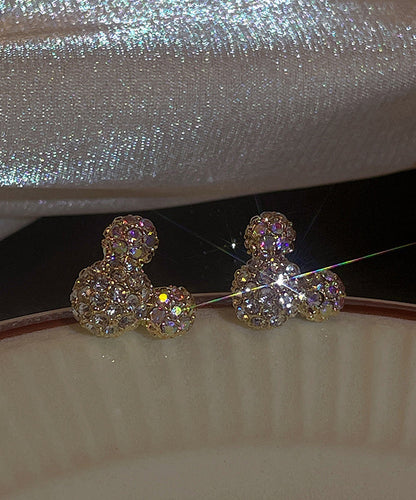 Elegantes pendientes de Mickey Mouse con circonitas en plata de ley y oro