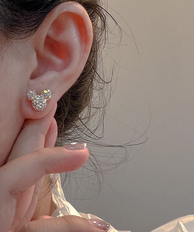 Elegantes pendientes de Mickey Mouse con circonitas en plata de ley y oro