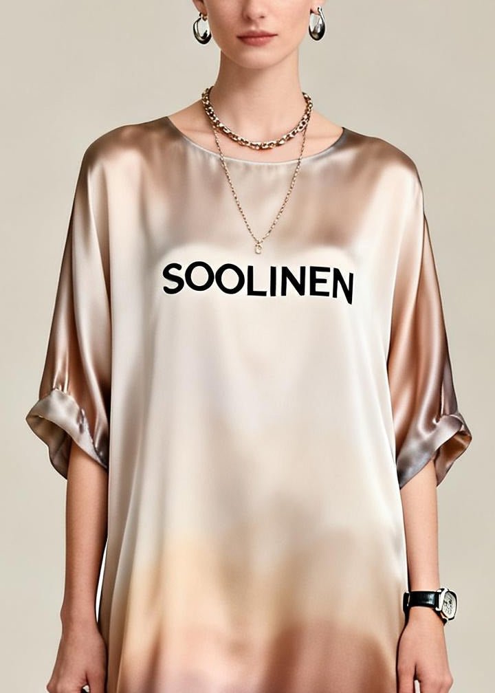 Chic Gradient Color Oversized Draping Silk Dress Summer