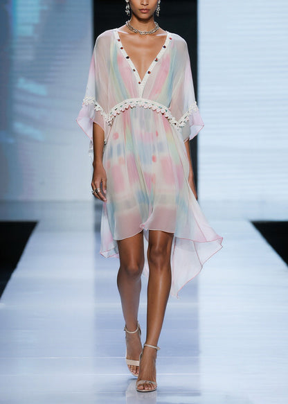 Chic Gradient Color Tasseled Patchwork Tulle Day Dress Summer