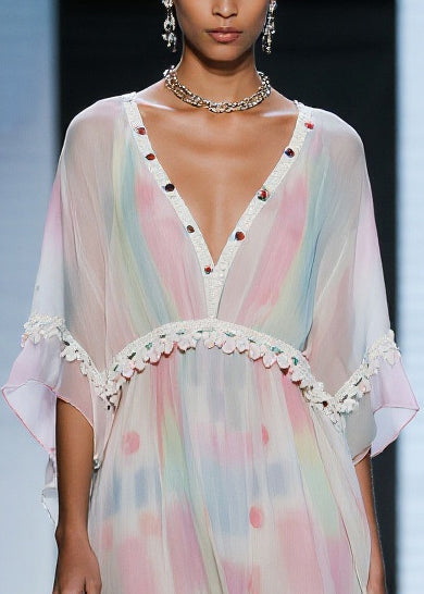 Chic Gradient Color Tasseled Patchwork Tulle Day Dress Summer