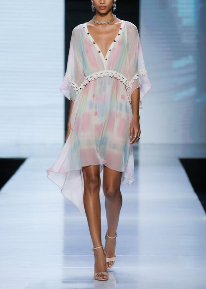 Chic Gradient Color Tasseled Patchwork Tulle Day Dress Summer