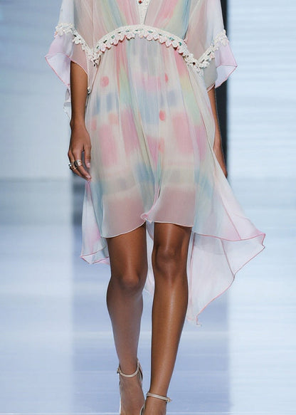 Chic Gradient Color Tasseled Patchwork Tulle Day Dress Summer