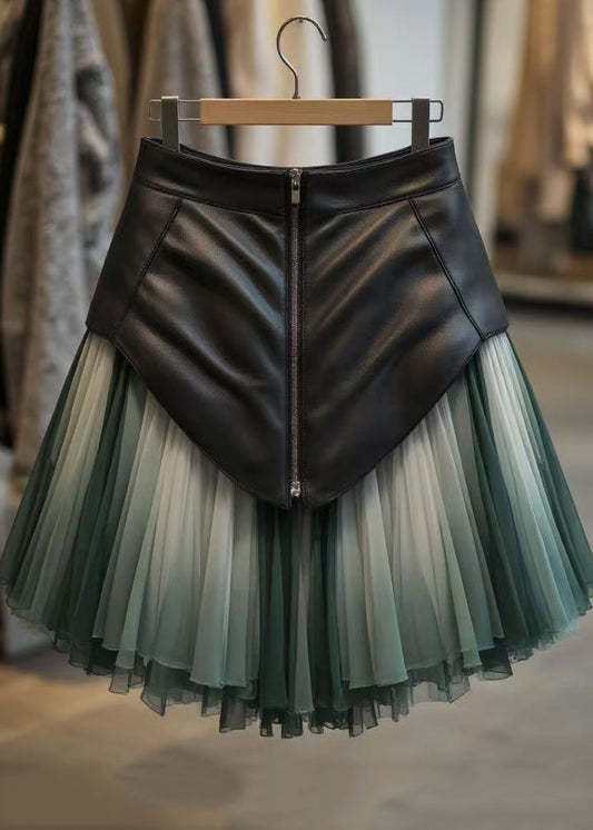 Chic Gradient Color Wrinkled Tulle Patchwork Skirts Spring