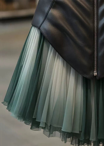 Chic Gradient Color Wrinkled Tulle Patchwork Skirts Spring