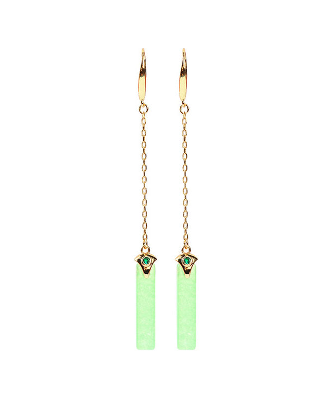Elegantes pendientes rectangulares de jade verde antiguo y dorado