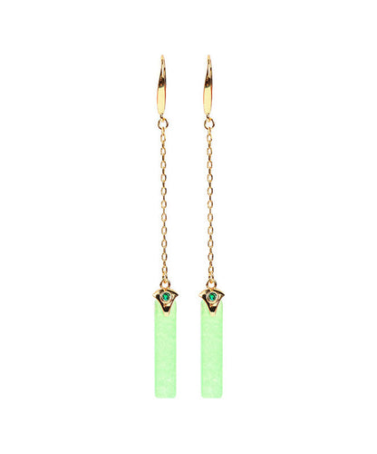 Elegantes pendientes rectangulares de jade verde antiguo y dorado