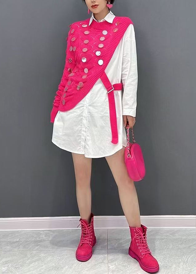 Chic Green Asymmetrical Knit Cotton Sweaters And Shirts Two Pieces Set Fall