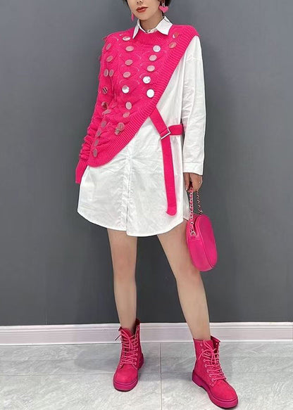 Chic Green Asymmetrical Knit Cotton Sweaters And Shirts Two Pieces Set Fall