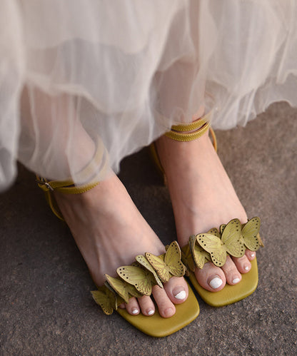 Chic Green Butterfly Splicing Chunky Heel Sandals Peep Toe