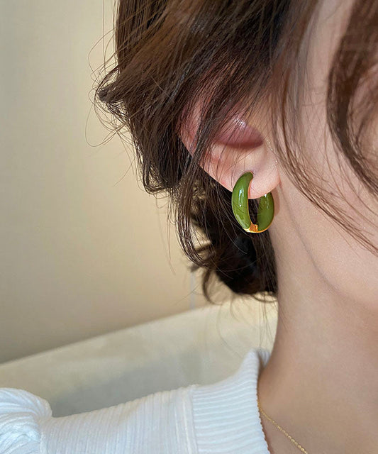 Chic Green Copper Alloy Patchwork Hoop Earring