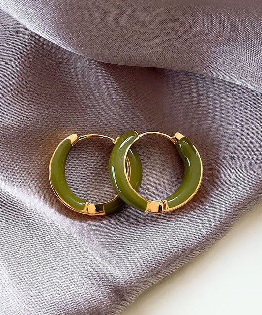 Chic Green Copper Alloy Patchwork Hoop Earring