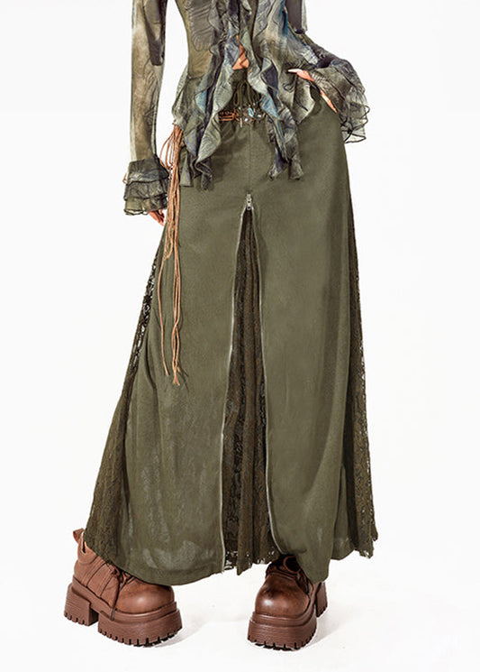 Chic Green High Waist Maxi Skirt Summer Lace Patchwork
