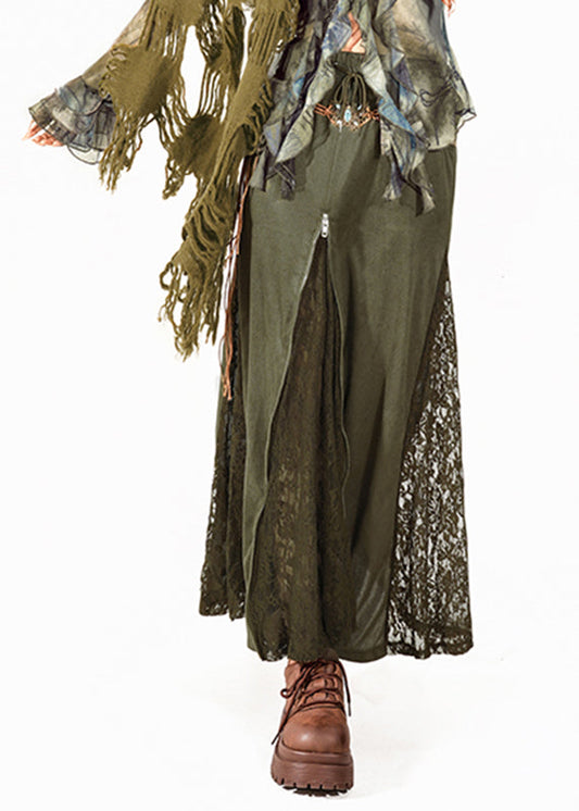 Chic Green High Waist Maxi Skirt Summer Lace Patchwork