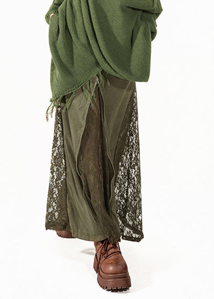 Chic Green High Waist Maxi Skirt Summer Lace Patchwork