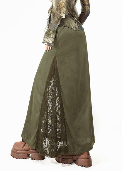 Chic Green High Waist Maxi Skirt Summer Lace Patchwork