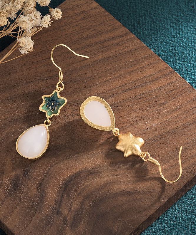 Schicke grüne Overgild Intarsien Jade Quaste Wassertropfen Tropfen Ohrringe