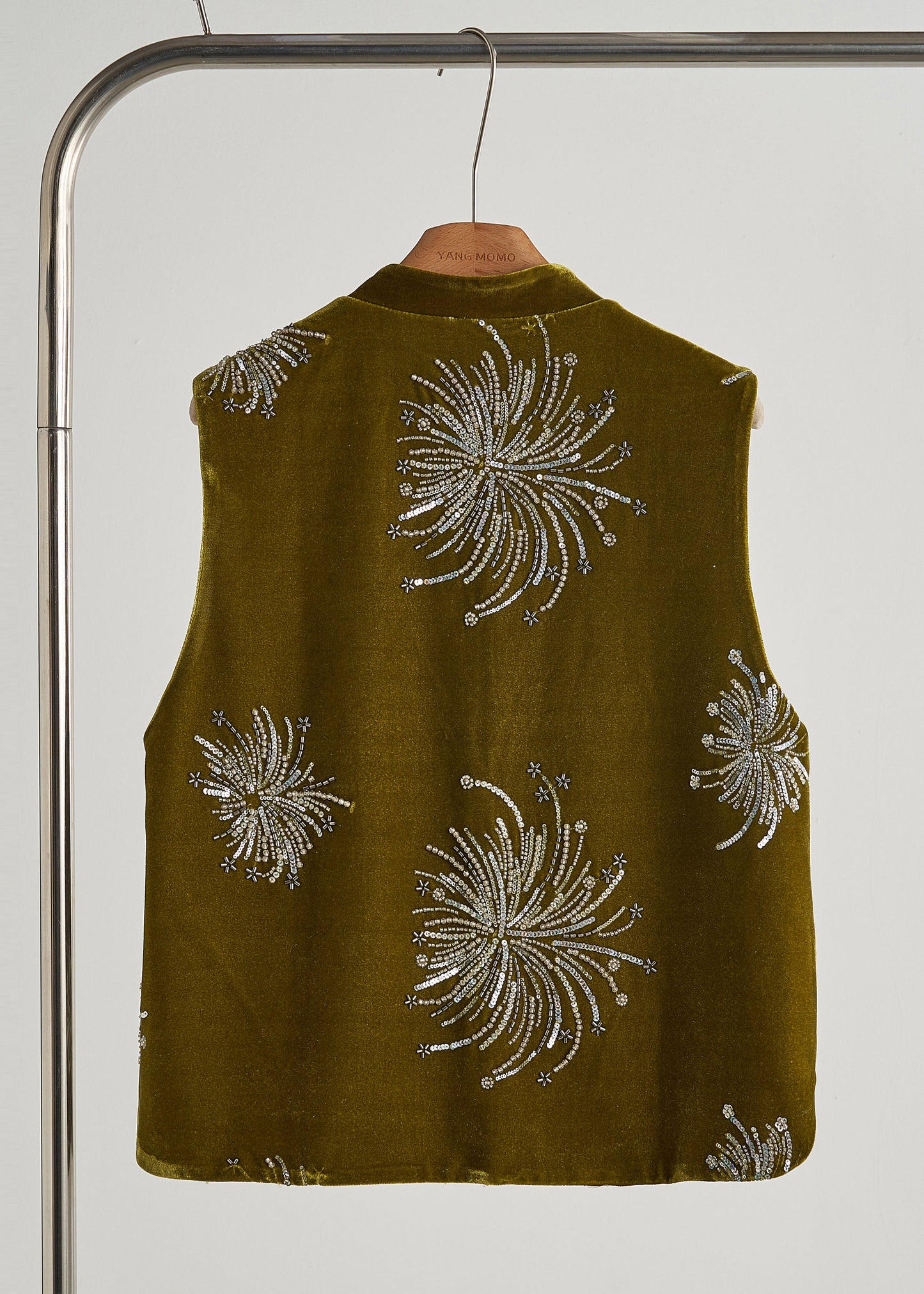 Chic Green Sequins Embroidered Silk Velvet Vest Fall