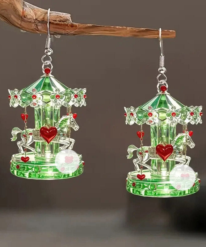 Chic Green Stainless Steel Acrylic Sale Crystal Carousel Drop Earrings