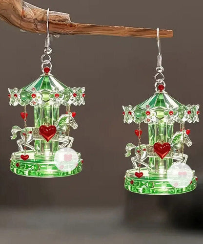 Chic Green Stainless Steel Acrylic Sale Crystal Carousel Drop Earrings