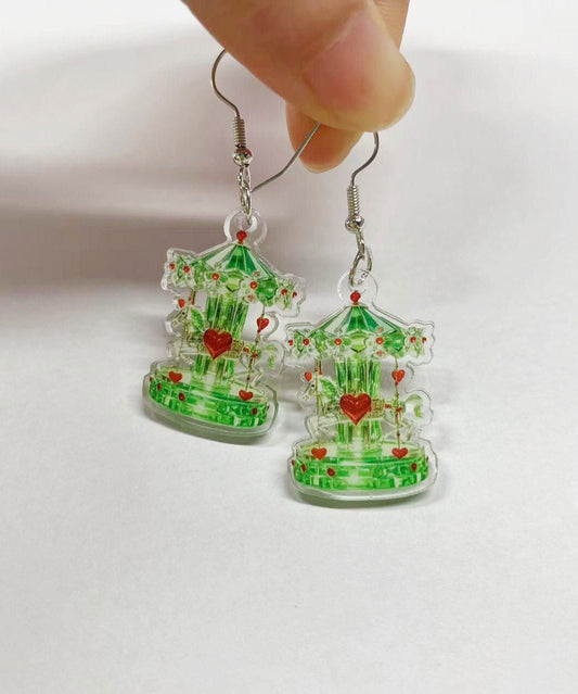 Chic Green Stainless Steel Acrylic Sale Crystal Carousel Drop Earrings