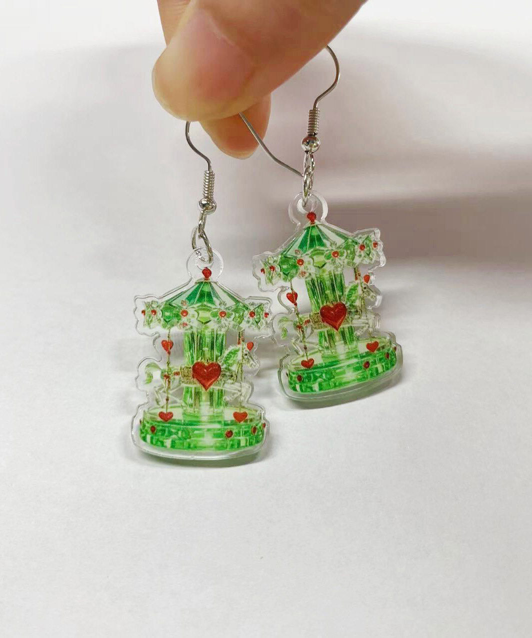 Chic Green Stainless Steel Acrylic Sale Crystal Carousel Drop Earrings