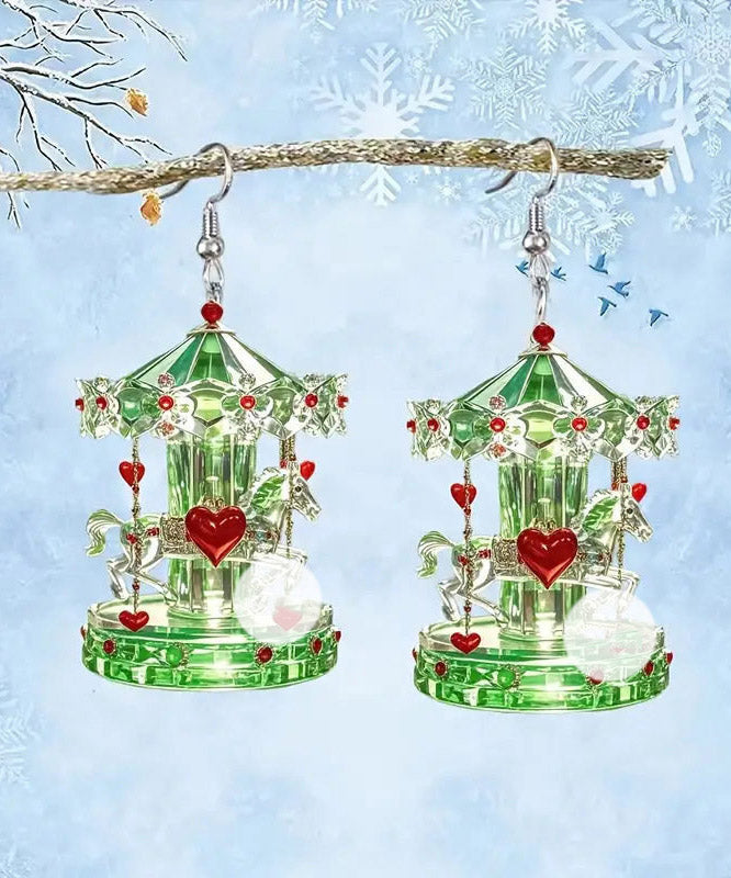 Chic Green Stainless Steel Acrylic Sale Crystal Carousel Drop Earrings