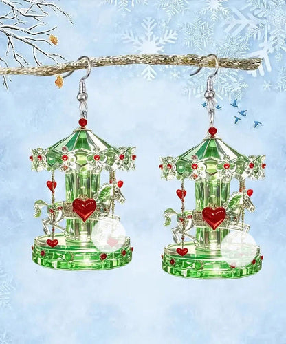 Chic Green Stainless Steel Acrylic Sale Crystal Carousel Drop Earrings